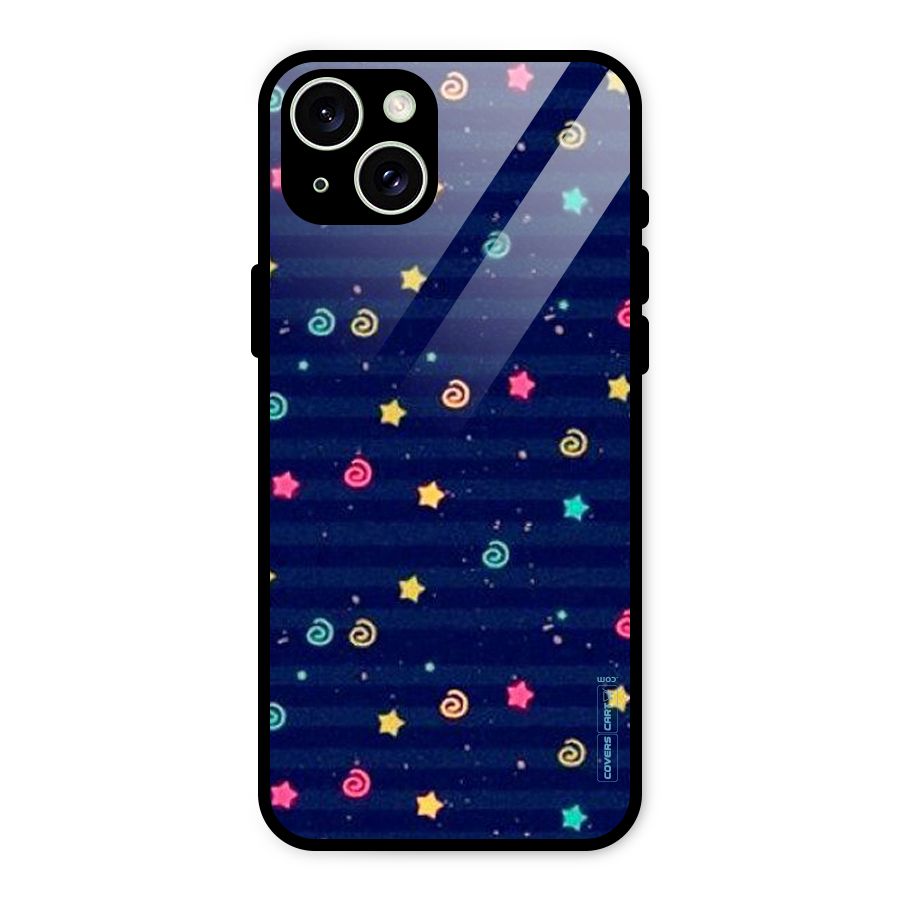 Cute Stars Design Glass Back Case for iPhone 15 Plus