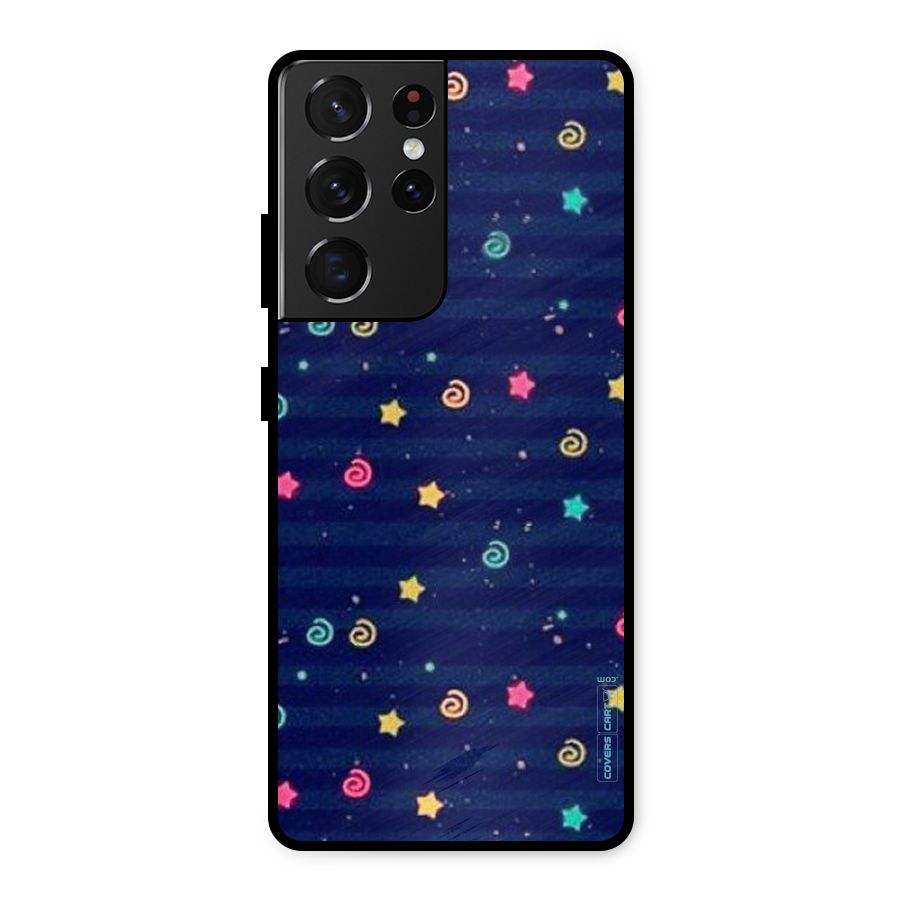 Cute Stars Design Metal Back Case for Galaxy S21 Ultra 5G