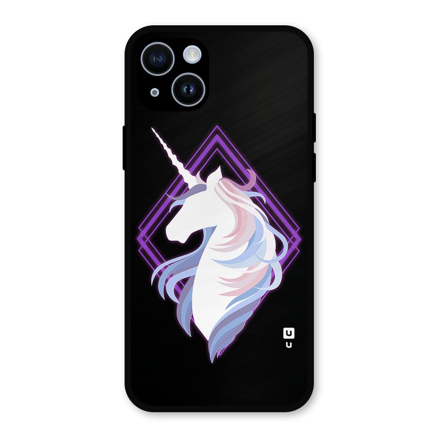 Cute Unicorn Illustration Metal Back Case for iPhone 14