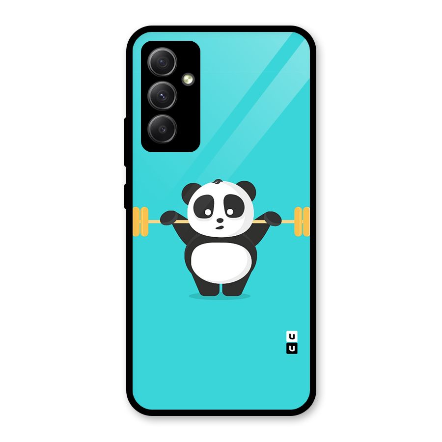 Cute Weightlifting Panda Glass Back Case for Galaxy A34