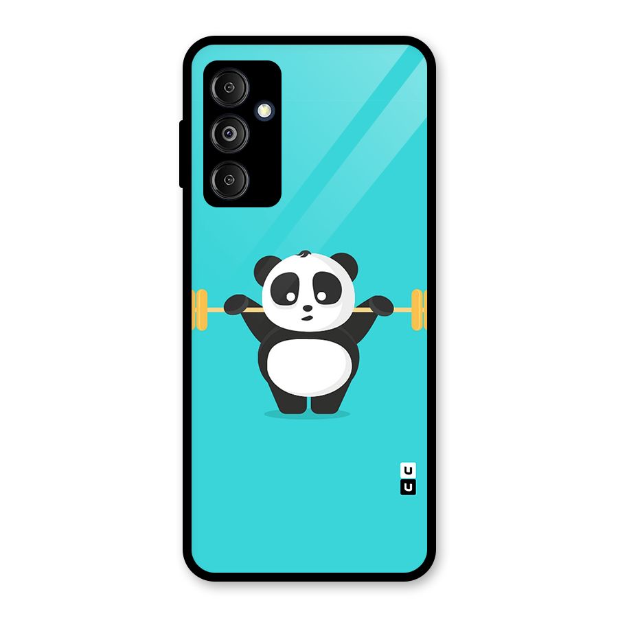 Cute Weightlifting Panda Glass Back Case for Galaxy M14 5G