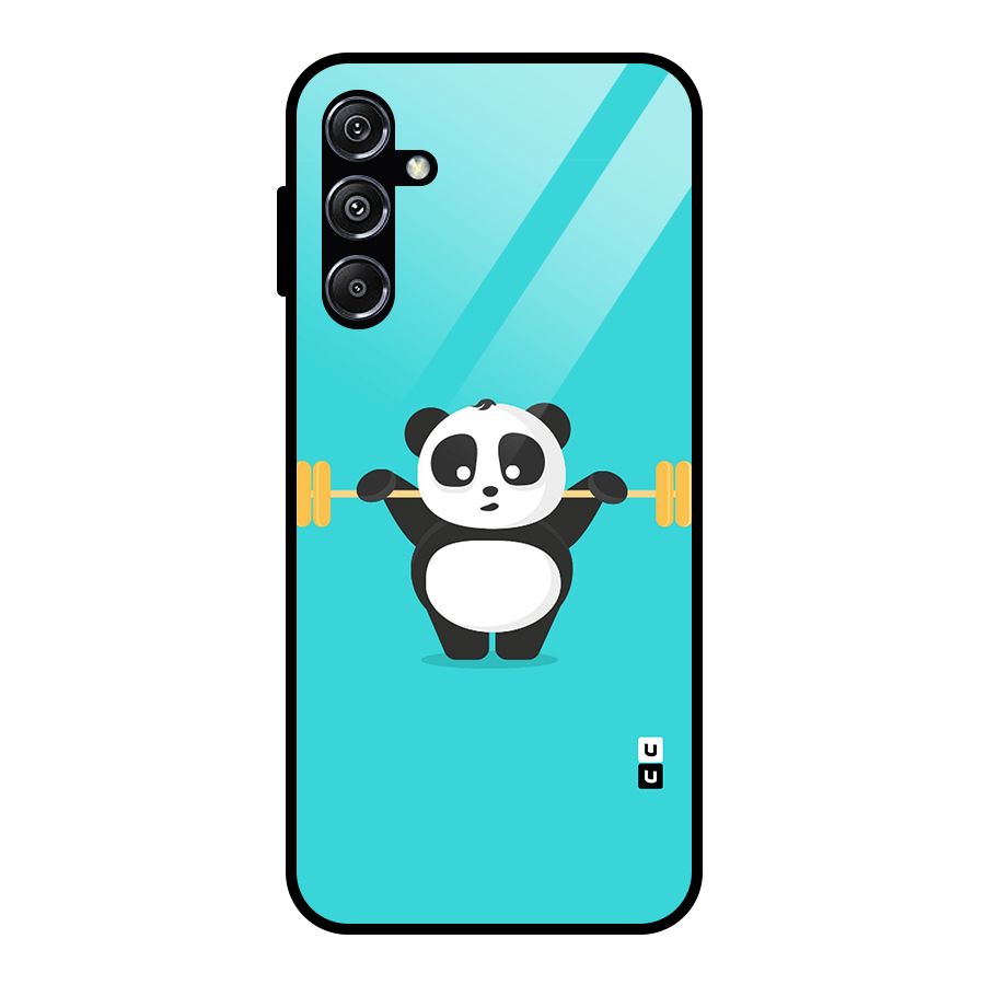 Cute Weightlifting Panda Glass Back Case for Galaxy M34 5G