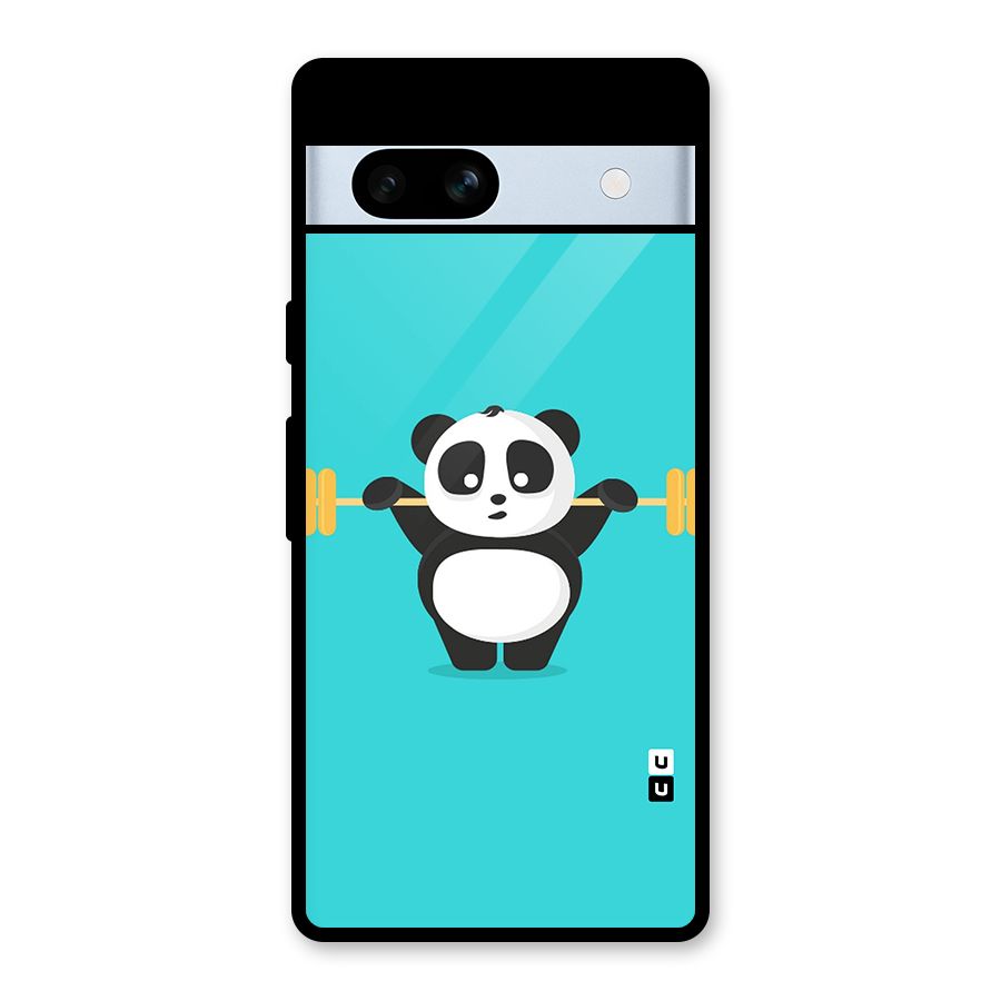 Cute Weightlifting Panda Glass Back Case for Google Pixel 7a