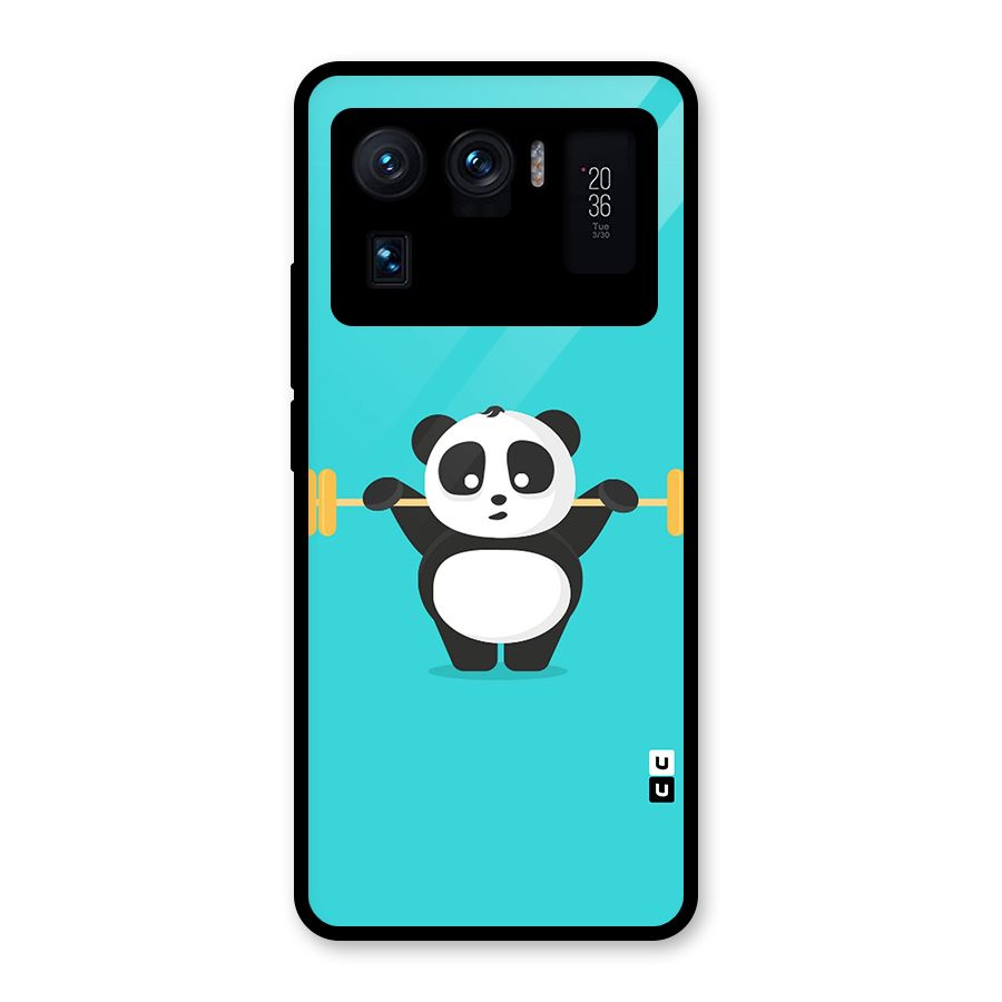 Cute Weightlifting Panda Glass Back Case for Mi 11 Ultra