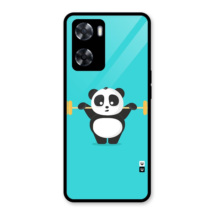 Cute Weightlifting Panda Glass Back Case for OnePlus Nord N20 SE