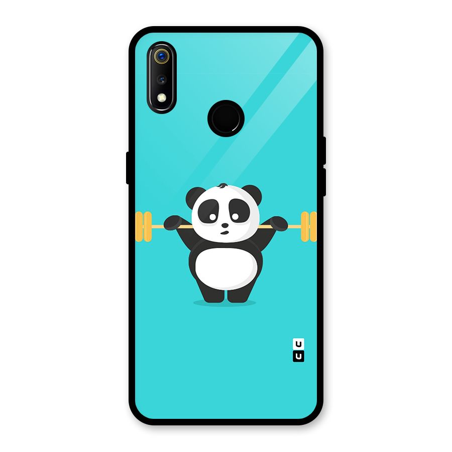 Cute Weightlifting Panda Glass Back Case for Realme 3