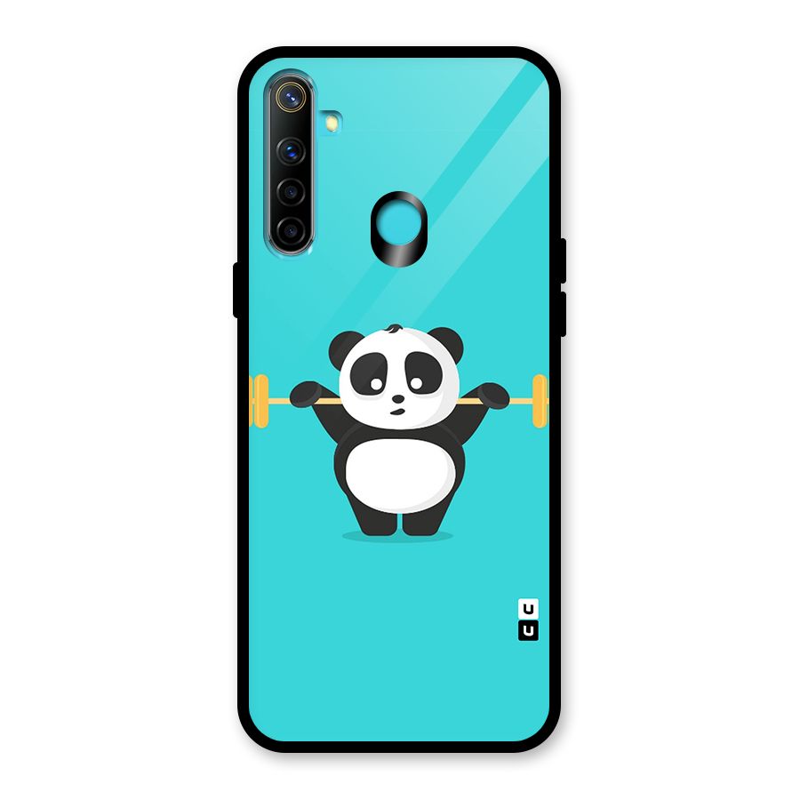 Cute Weightlifting Panda Glass Back Case for Realme 5