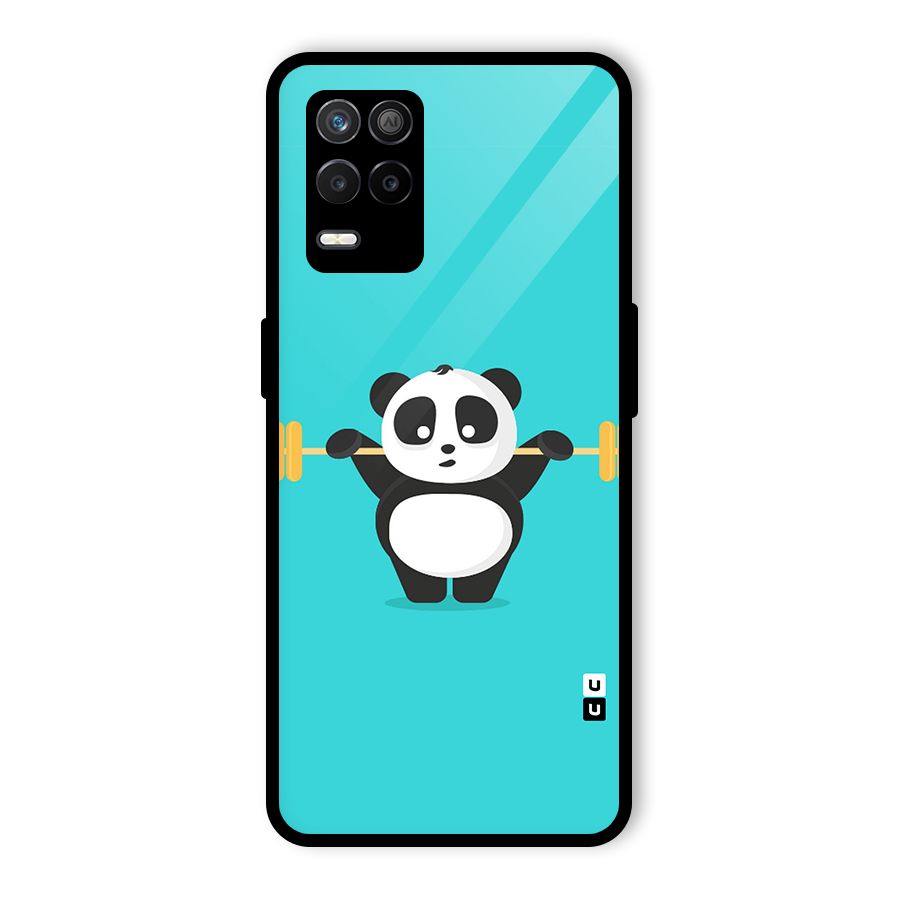 Cute Weightlifting Panda Glass Back Case for Realme 8s 5G