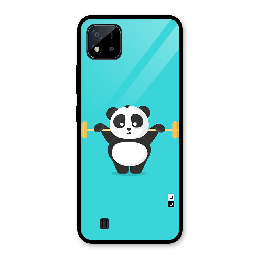 Cute Weightlifting Panda Glass Back Case for Realme C11 2021
