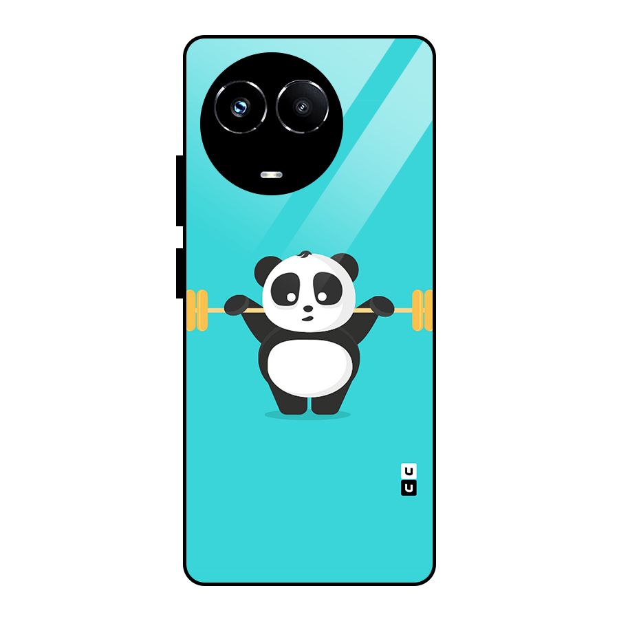 Cute Weightlifting Panda Glass Back Case for Realme Narzo 60X