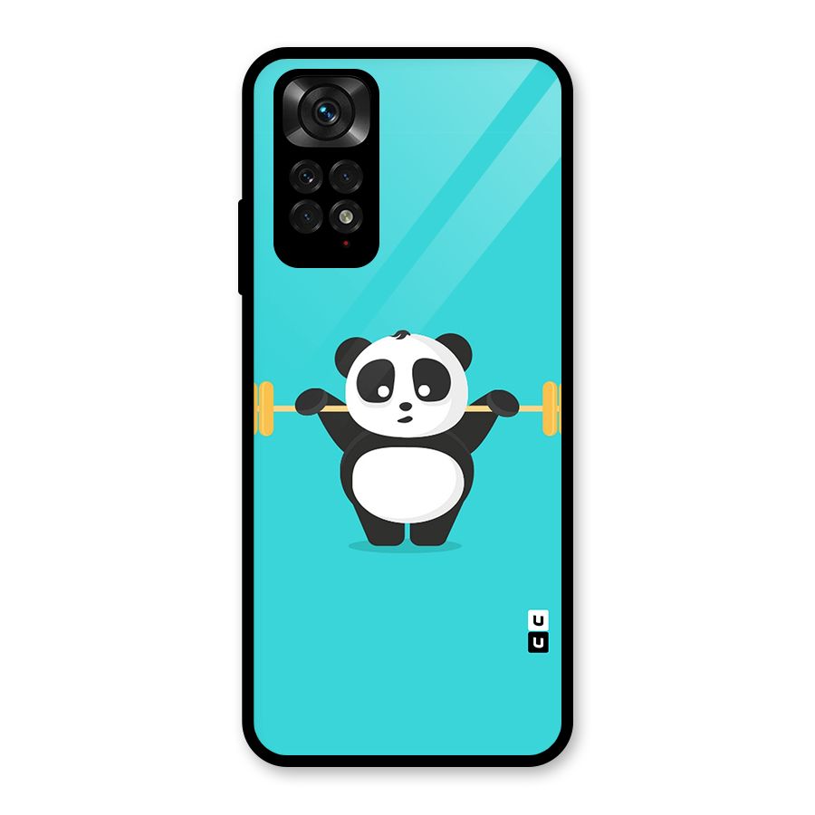 Cute Weightlifting Panda Glass Back Case for Redmi Note 11S