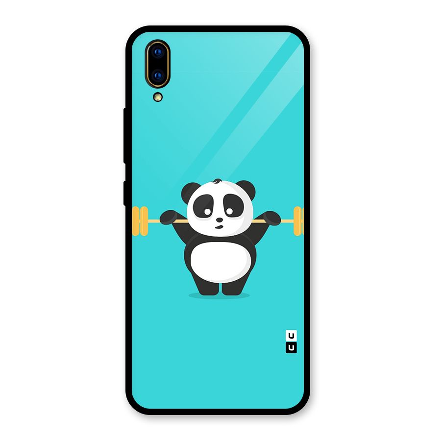 Cute Weightlifting Panda Glass Back Case for Vivo V11 Pro