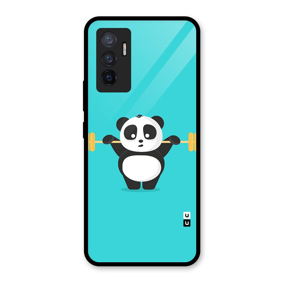 Cute Weightlifting Panda Glass Back Case for Vivo V23e