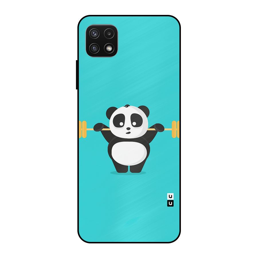 Cute Weightlifting Panda Metal Back Case for Galaxy A22 5G