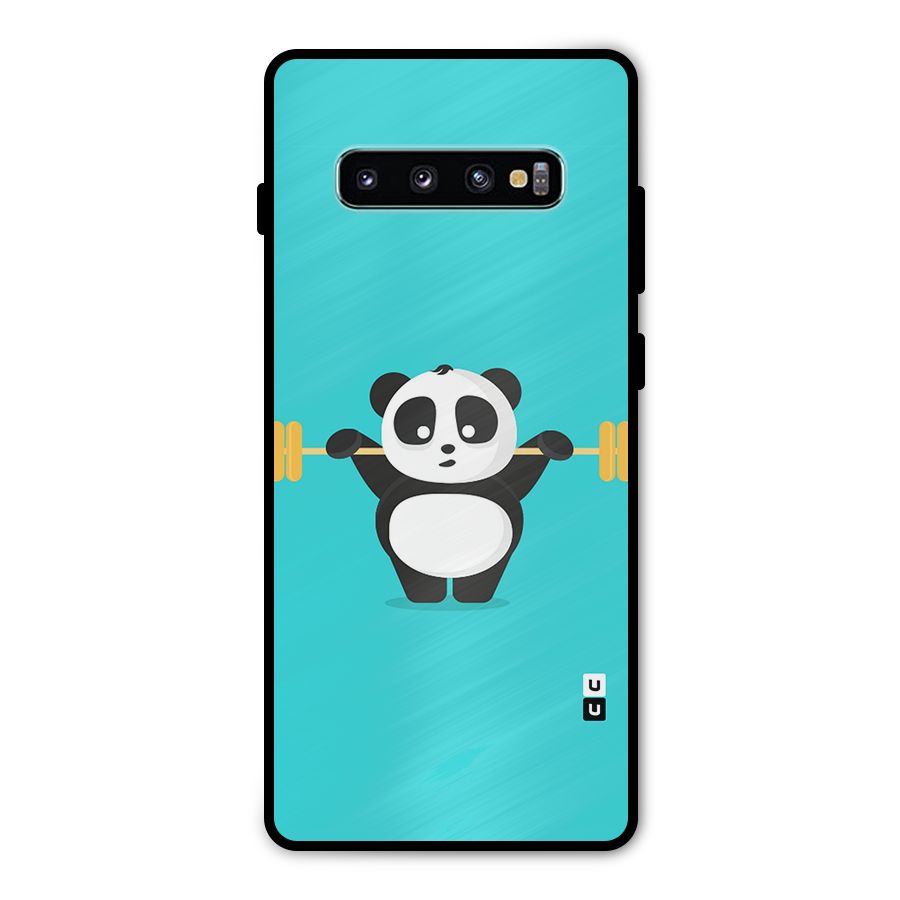 Cute Weightlifting Panda Metal Back Case for Galaxy S10 Plus