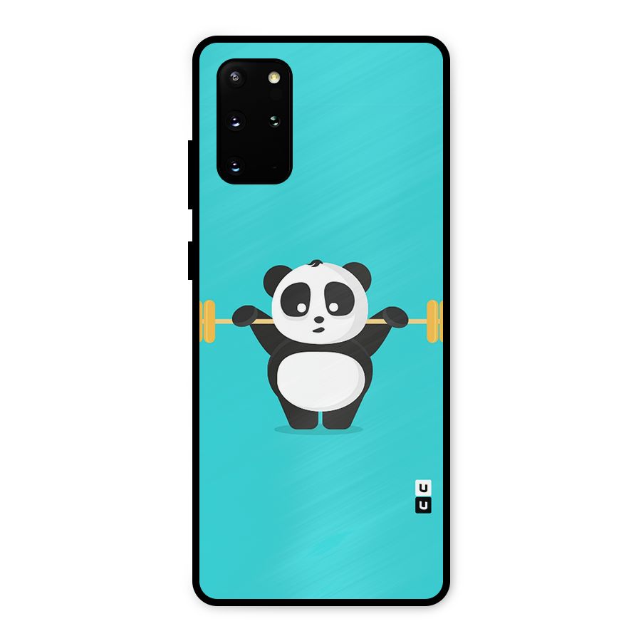 Cute Weightlifting Panda Metal Back Case for Galaxy S20 Plus