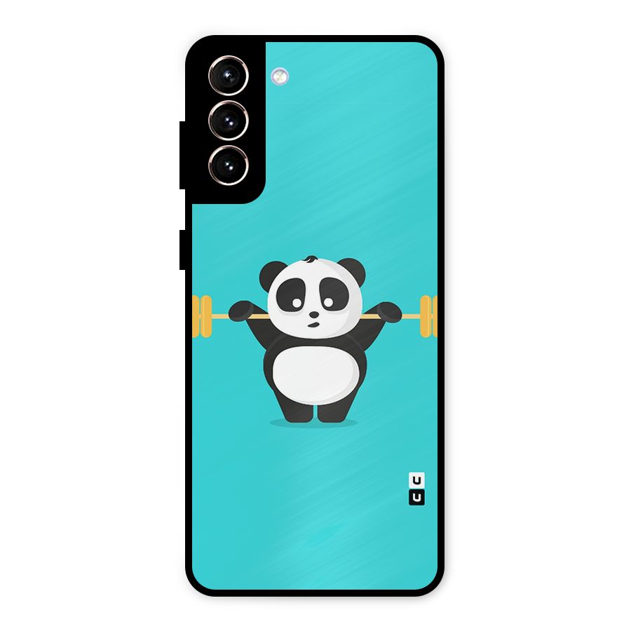Cute Weightlifting Panda Metal Back Case for Galaxy S21 Plus