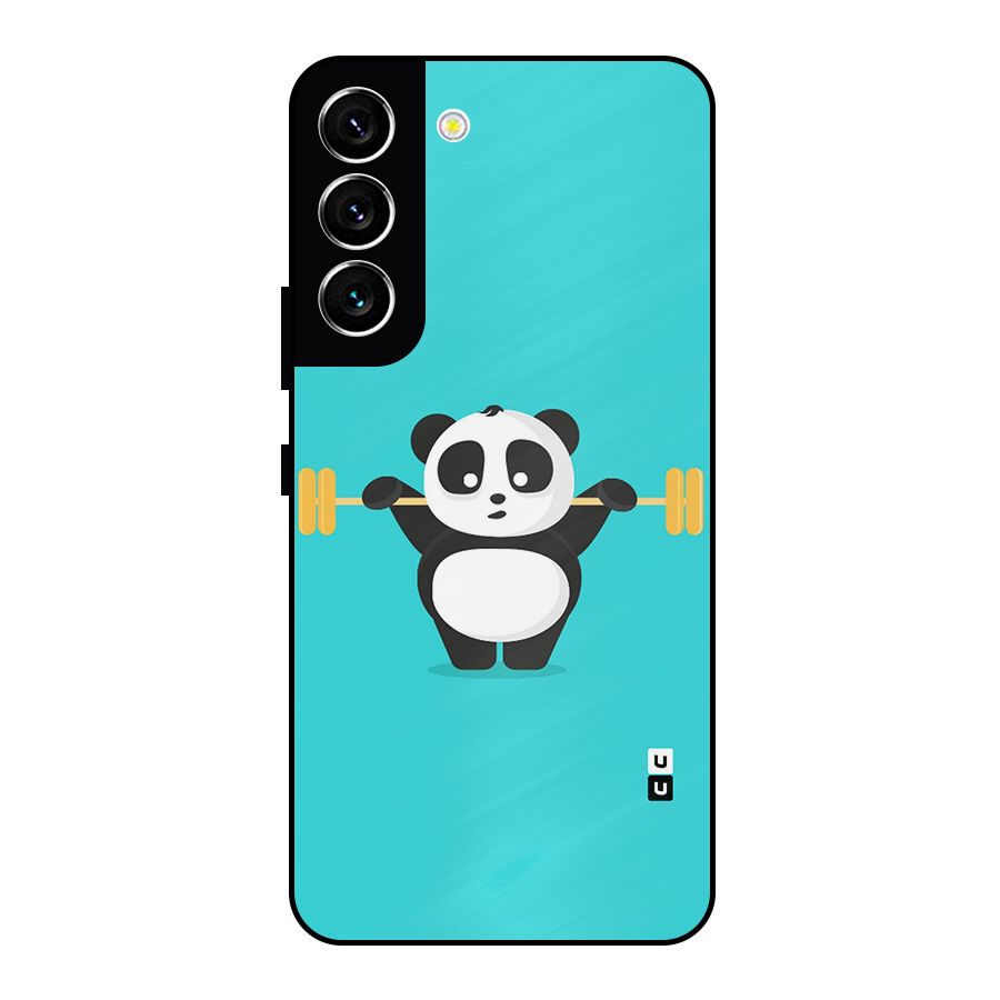 Cute Weightlifting Panda Metal Back Case for Galaxy S22 5G