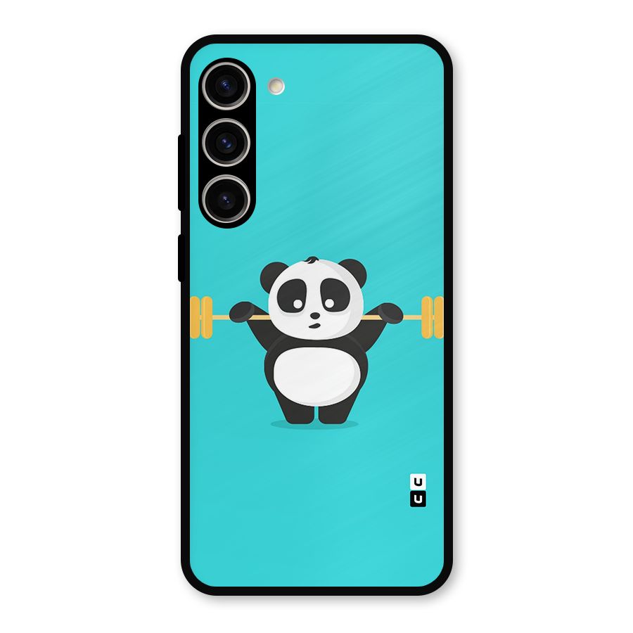 Cute Weightlifting Panda Metal Back Case for Galaxy S23 Plus