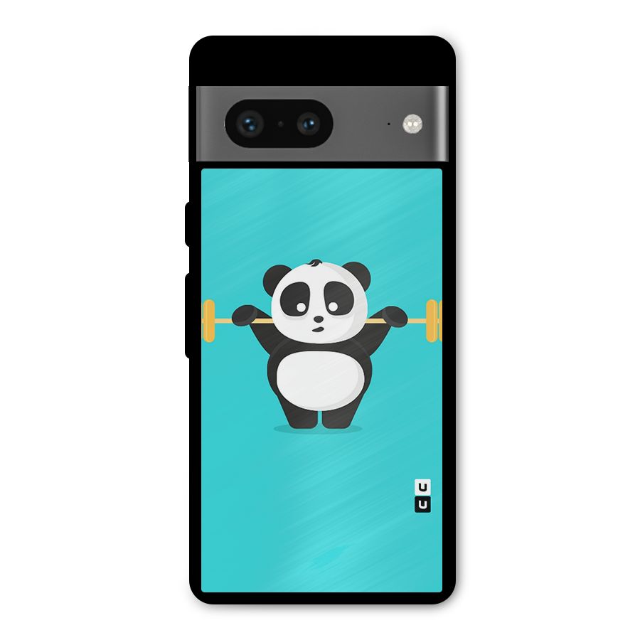 Cute Weightlifting Panda Metal Back Case for Google Pixel 7