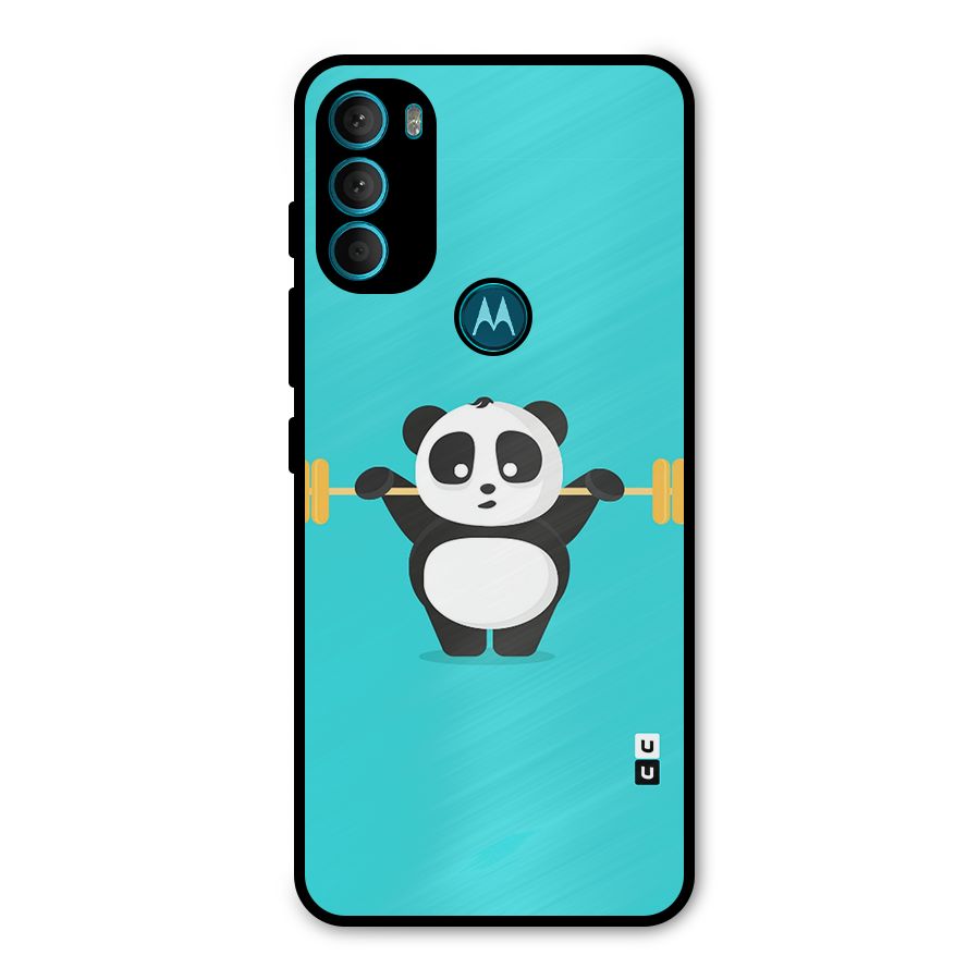 Cute Weightlifting Panda Metal Back Case for Moto G71 5G