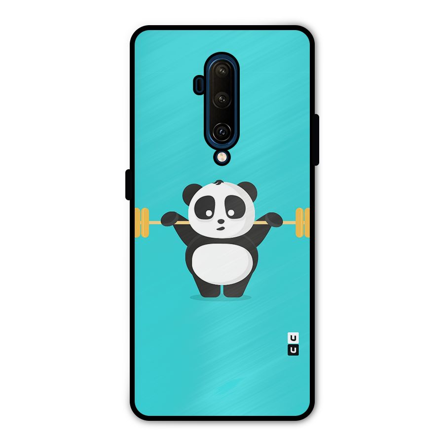 Cute Weightlifting Panda Metal Back Case for OnePlus 7T Pro