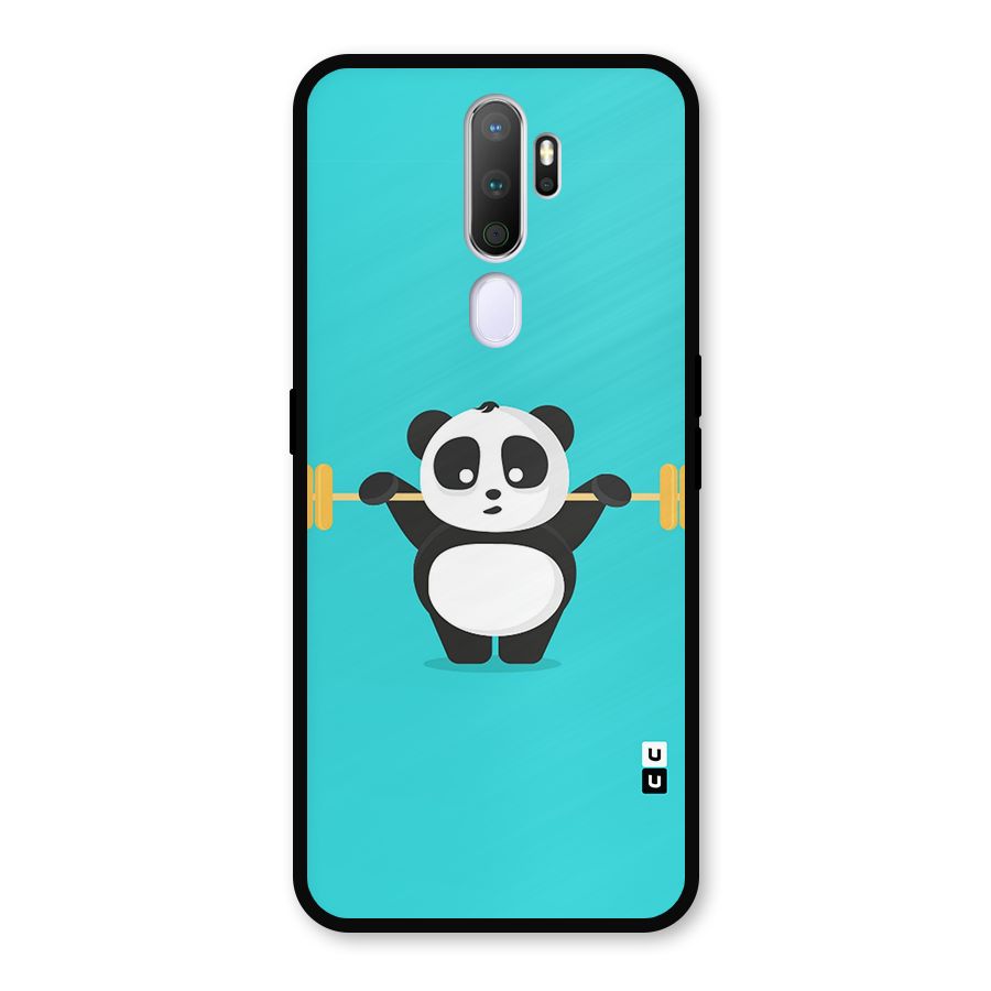 Cute Weightlifting Panda Metal Back Case for Oppo A9 (2020)