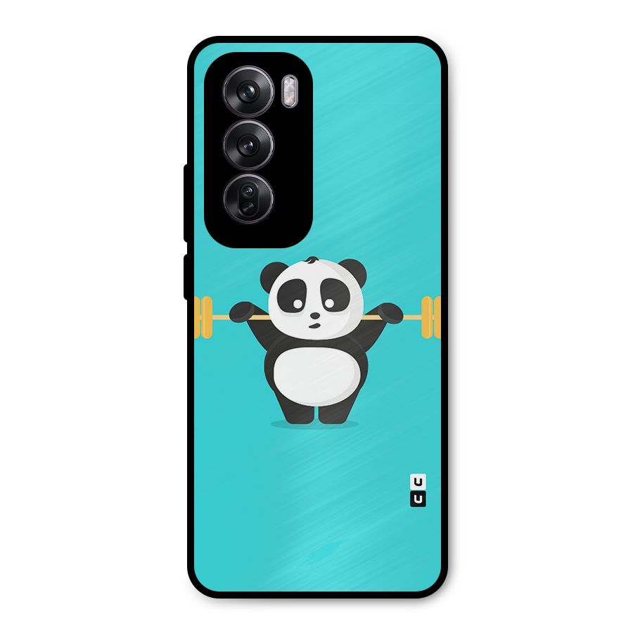 Cute Weightlifting Panda Metal Back Case for Oppo Reno12 Pro