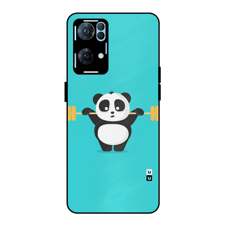 Cute Weightlifting Panda Metal Back Case for Oppo Reno7 Pro 5G