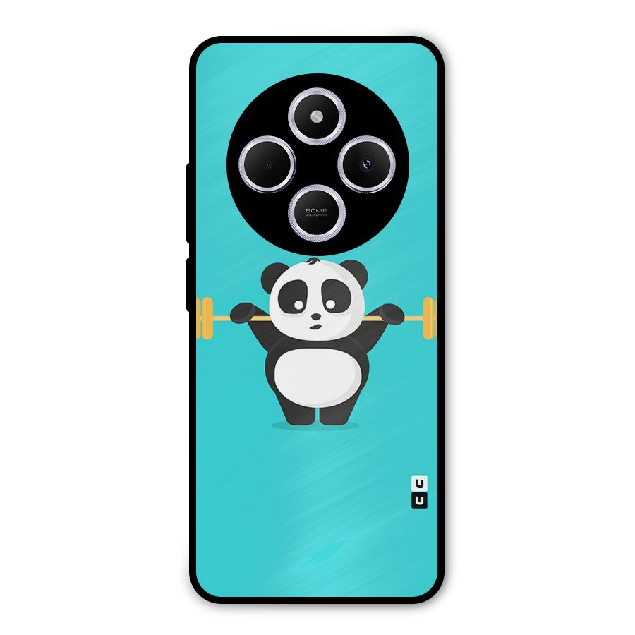 Cute Weightlifting Panda Metal Back Case for Poco M7