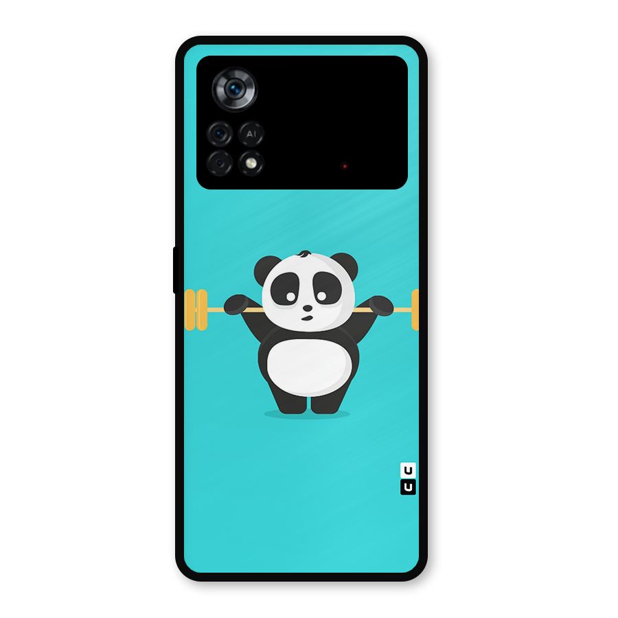 Cute Weightlifting Panda Metal Back Case for Poco X4 Pro 5G