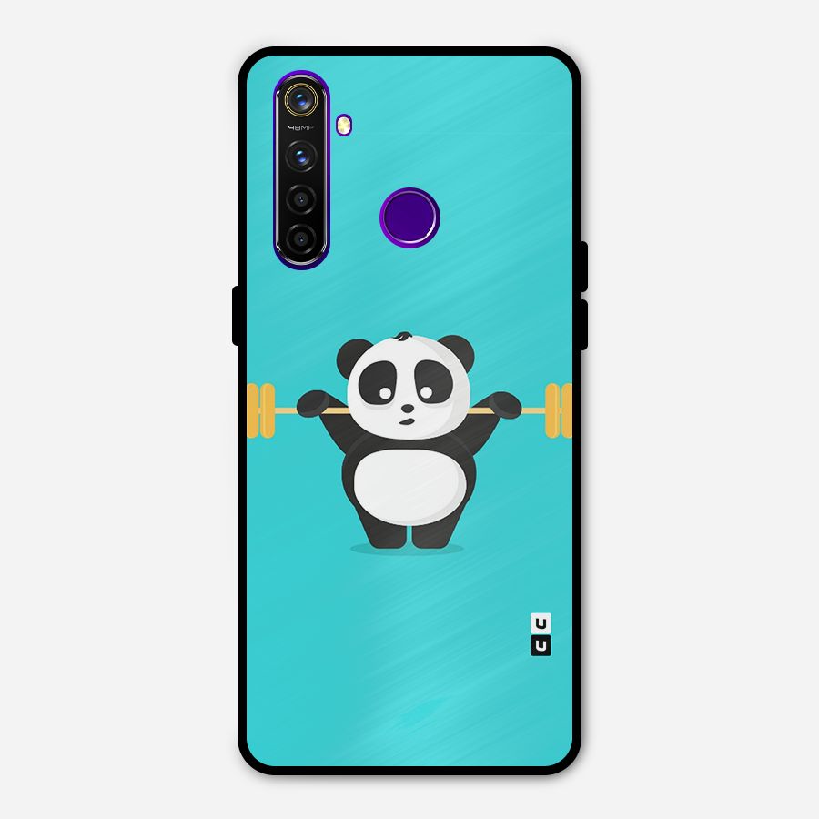Cute Weightlifting Panda Metal Back Case for Realme 5 Pro