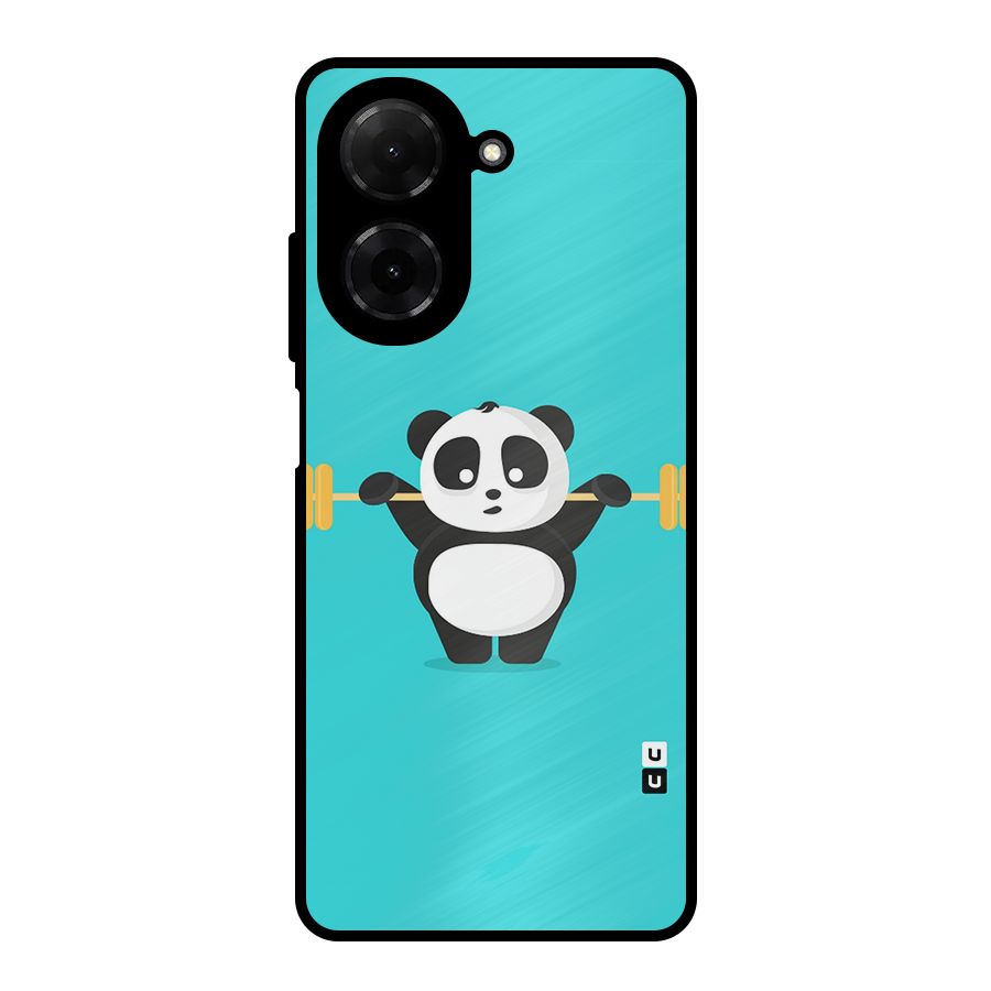 Cute Weightlifting Panda Metal Back Case for Redmi A5 4G