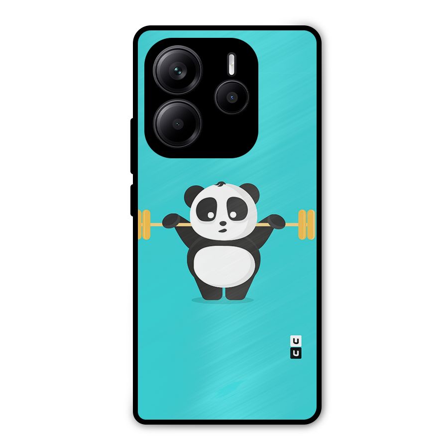 Cute Weightlifting Panda Metal Back Case for Redmi Note 14 5G