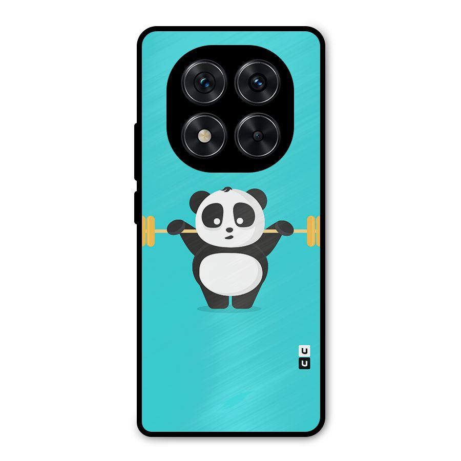 Cute Weightlifting Panda Metal Back Case for Redmi Note 14 Pro 5G