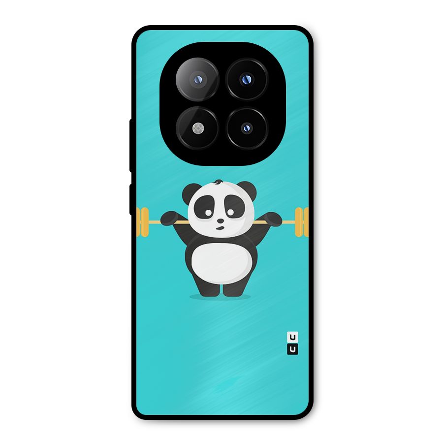 Cute Weightlifting Panda Metal Back Case for Redmi Note 14 Pro Plus 5G
