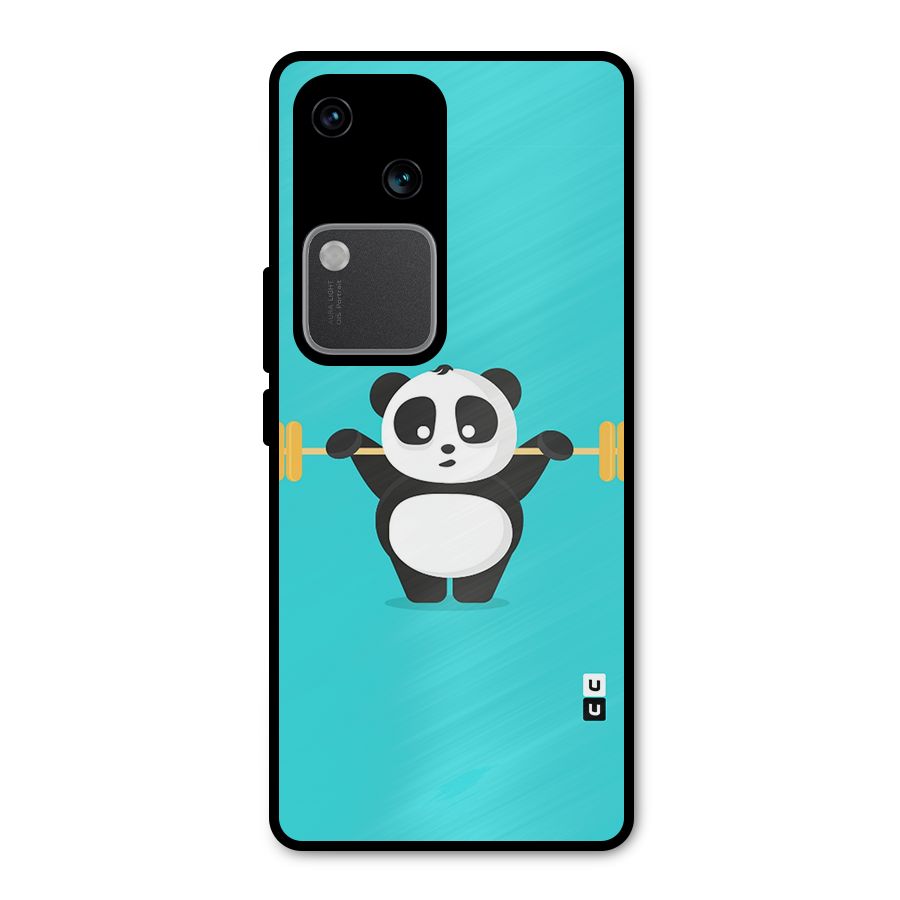 Cute Weightlifting Panda Metal Back Case for Vivo V30