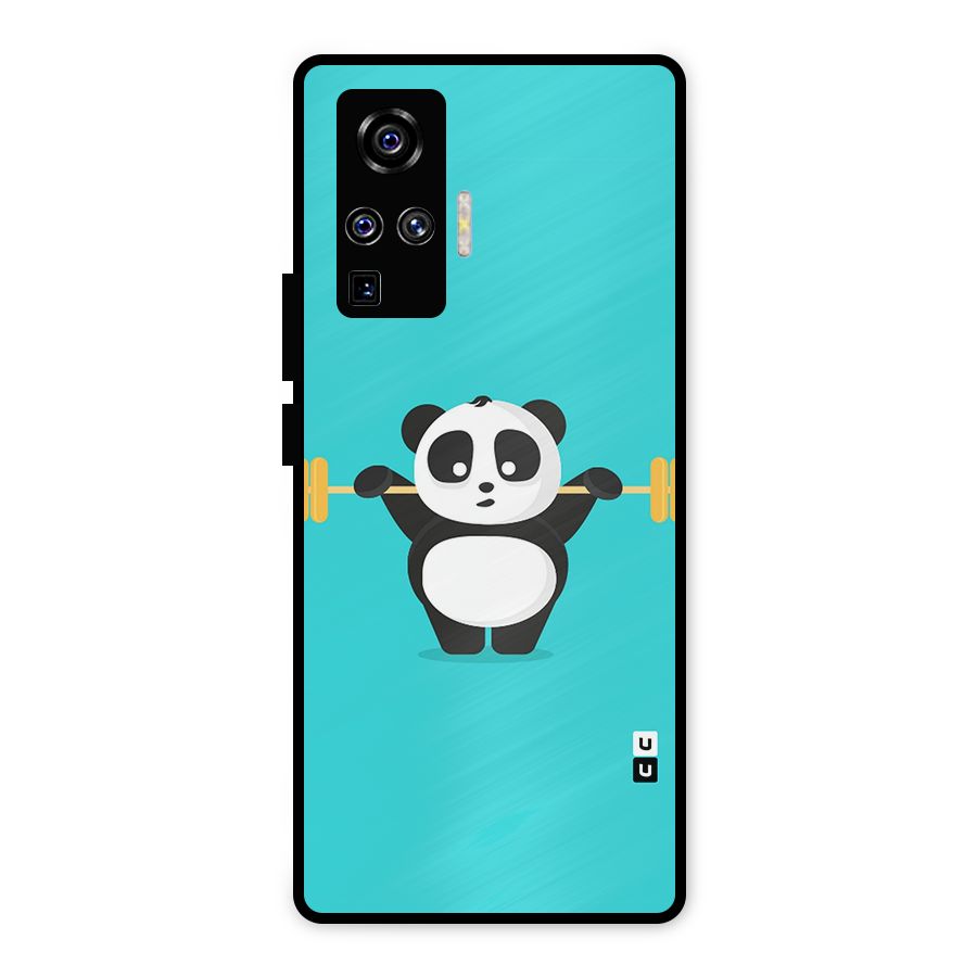 Cute Weightlifting Panda Metal Back Case for Vivo X50 Pro