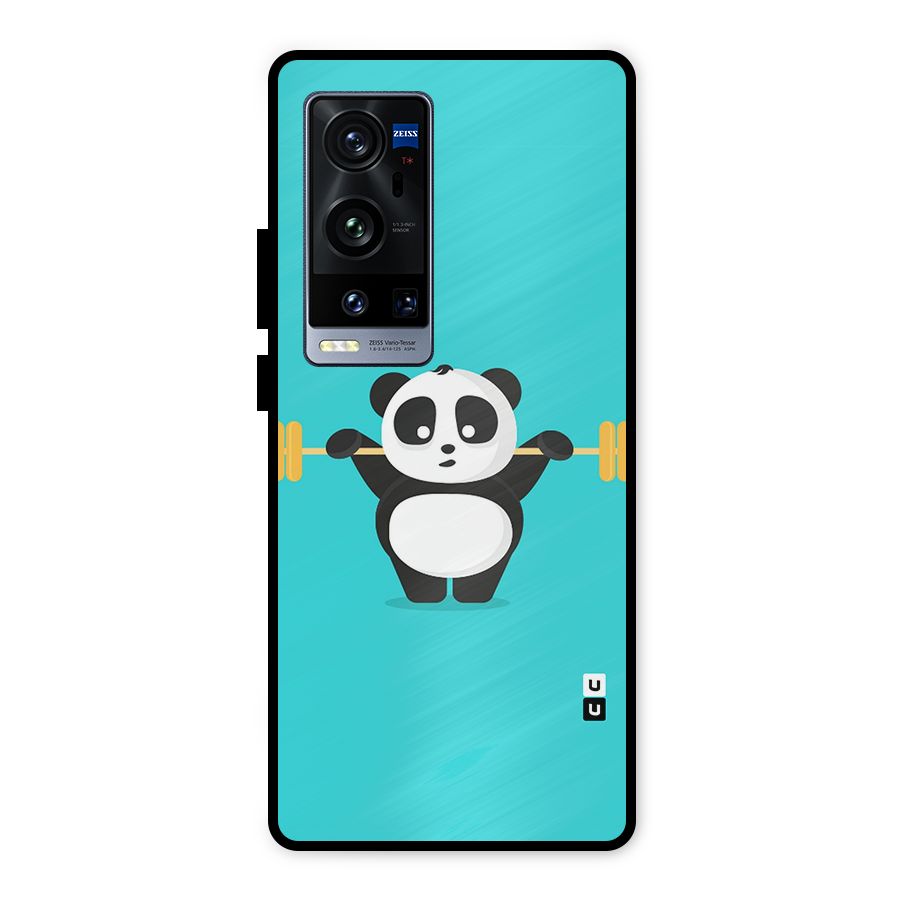 Cute Weightlifting Panda Metal Back Case for Vivo X60 Pro Plus