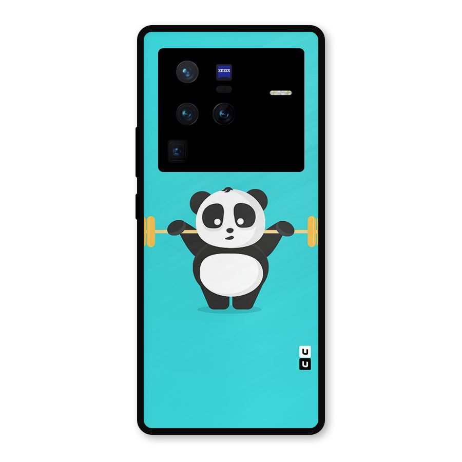 Cute Weightlifting Panda Metal Back Case for Vivo X80 Pro