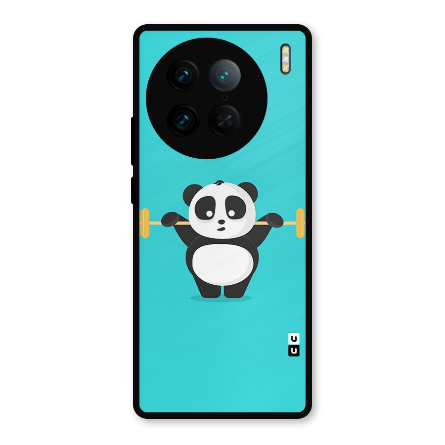 Cute Weightlifting Panda Metal Back Case for Vivo X90 Pro
