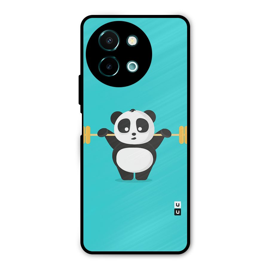 Cute Weightlifting Panda Metal Back Case for Vivo Y58