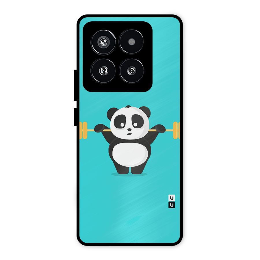 Cute Weightlifting Panda Metal Back Case for Xiaomi 14 Pro