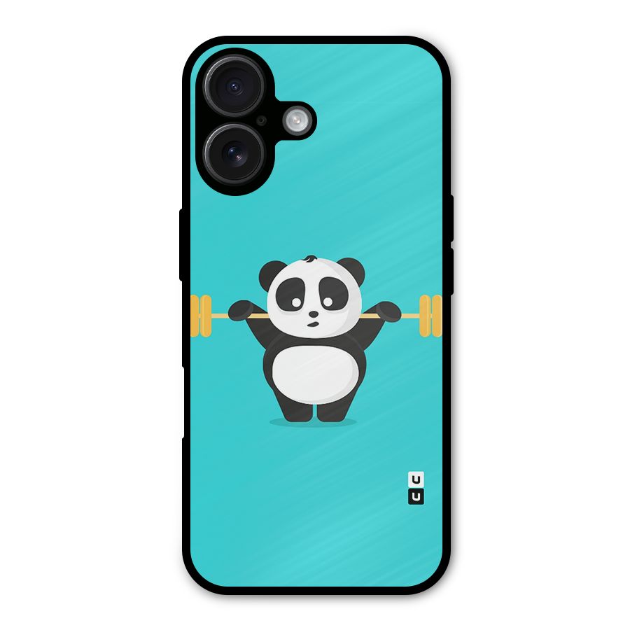 Cute Weightlifting Panda Metal Back Case for iPhone 16