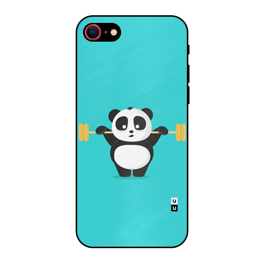 Cute Weightlifting Panda Metal Back Case for iPhone 7