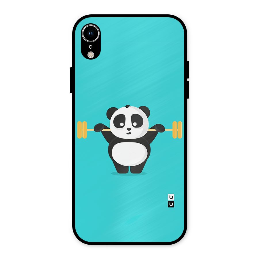 Cute Weightlifting Panda Metal Back Case for iPhone XR