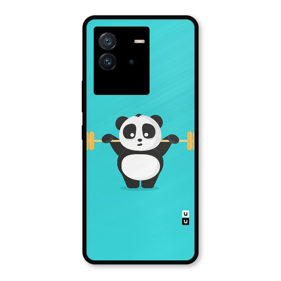 Cute Weightlifting Panda Metal Back Case for iQOO Neo 6 5G