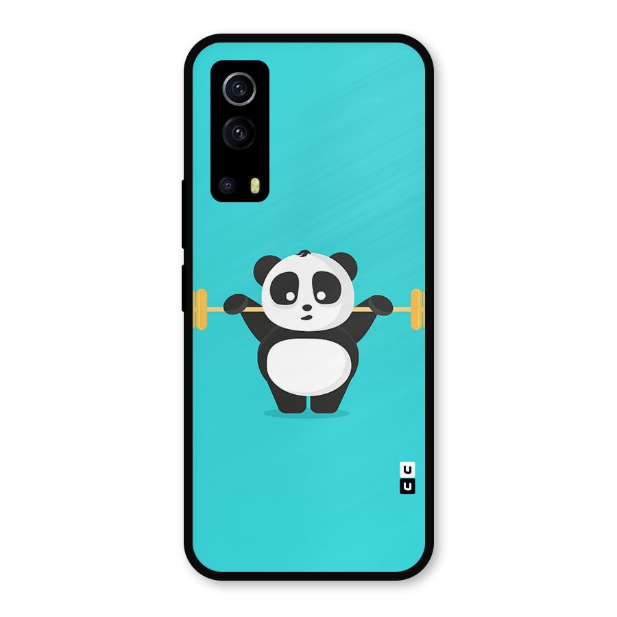Cute Weightlifting Panda Metal Back Case for iQOO Z3