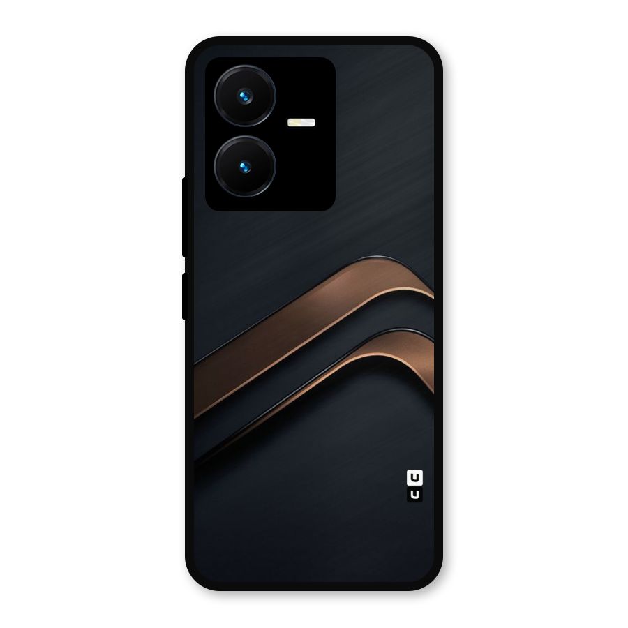 Dark Gold Stripes Metal Back Case for Vivo Y22s