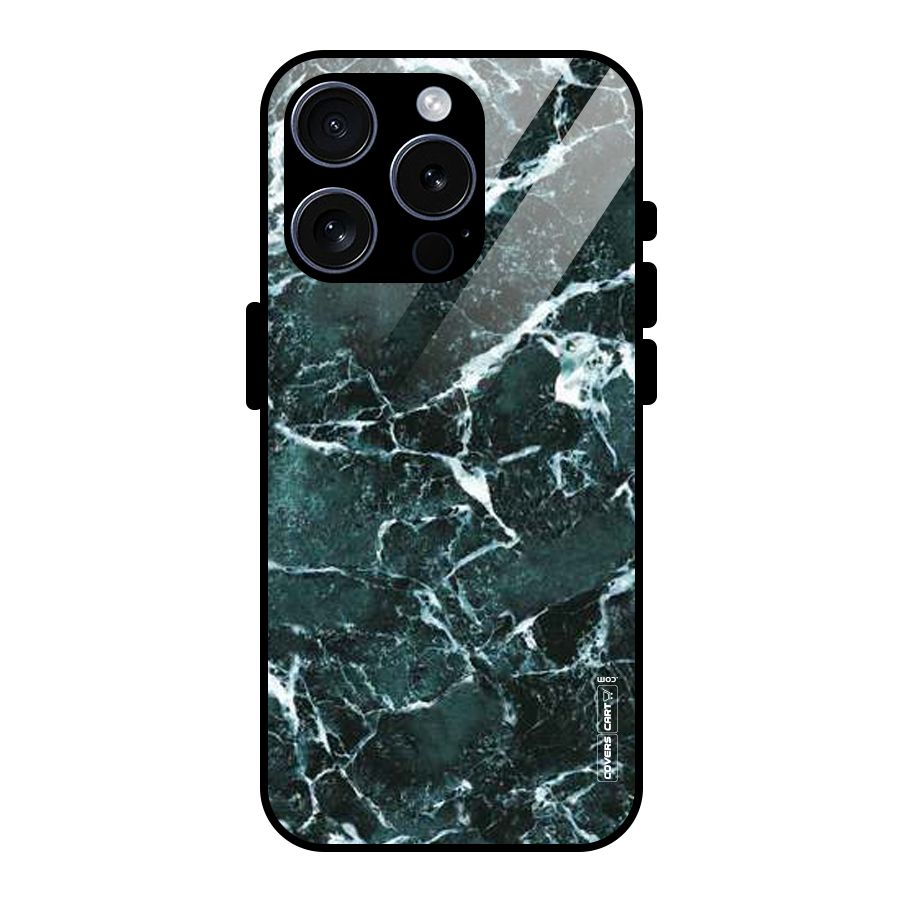 Dark Green Marble Glass Back Case for iPhone 15 Pro